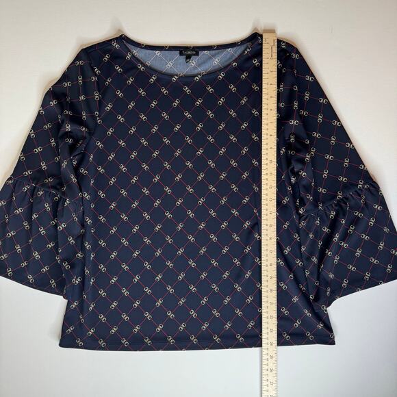 Talbots Womens Chains Jersey Top Sz L Bell Sleeve Equestrian Classy Preppy Flowy - Picture 8 of 9